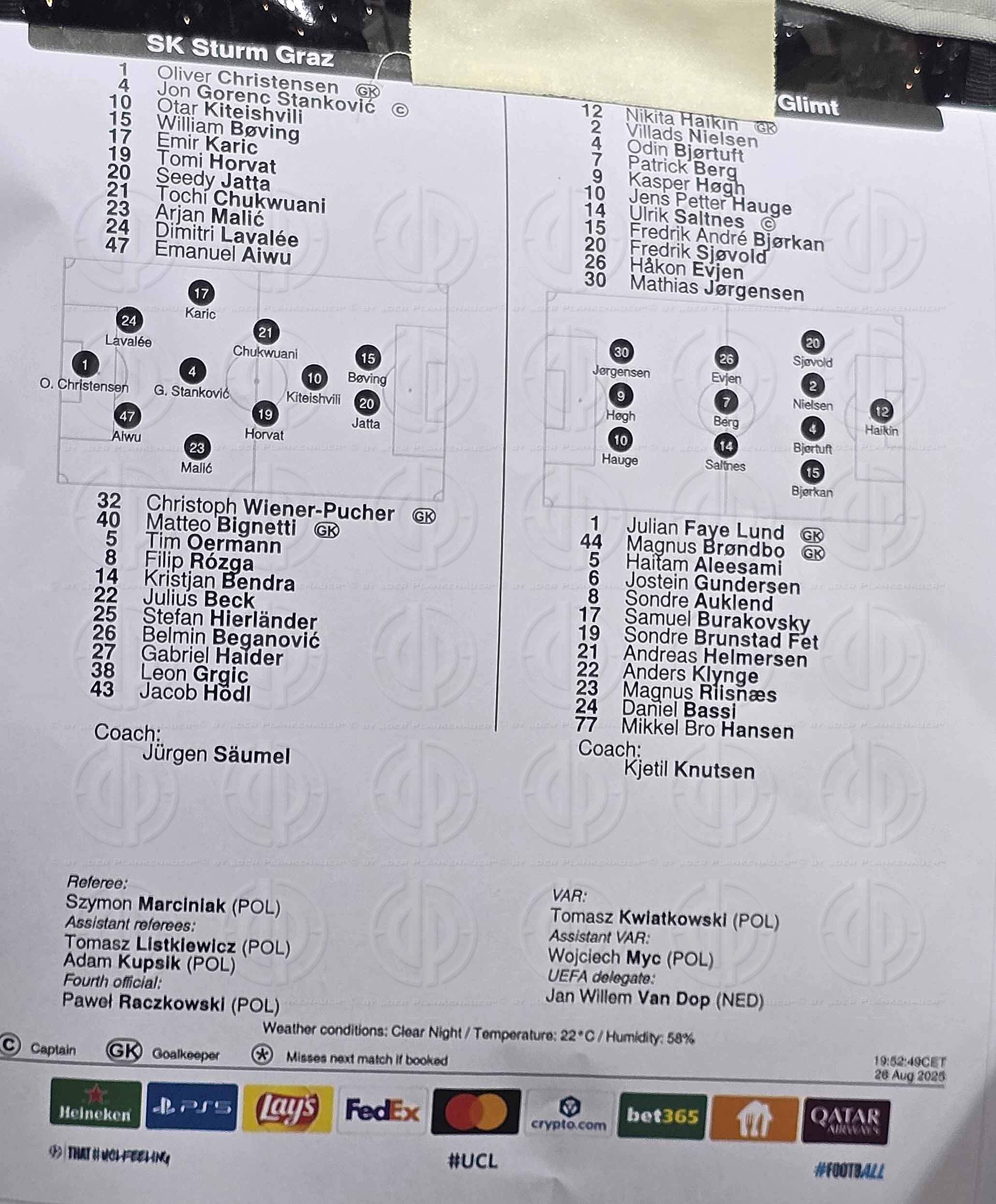 CL Play-off Sturm vs. Bodö/Glimt (N:N) am 26.08.2025